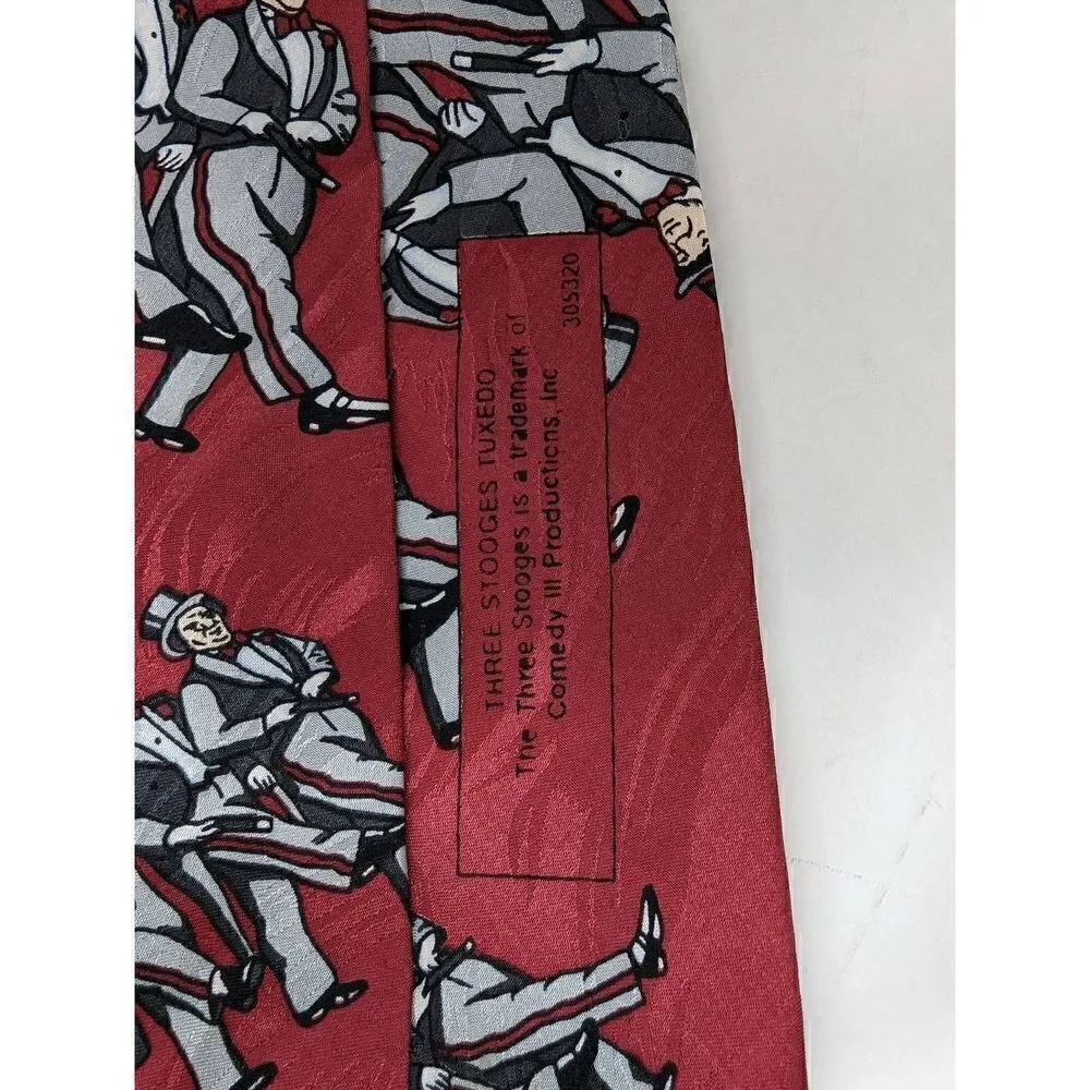 RM STYLE RALPH MARLIN SILK TIE THREE 3 STOOGES TUXEDO RED GRAY SMOOTH 3.75